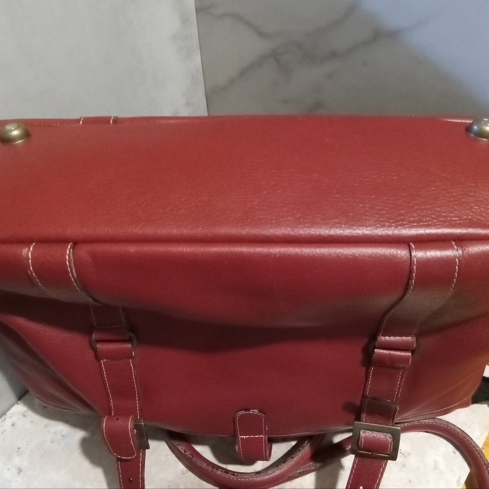 ClareChase Maroon Leather Computer Bag with Buckle Detail - Picture 12 of 12